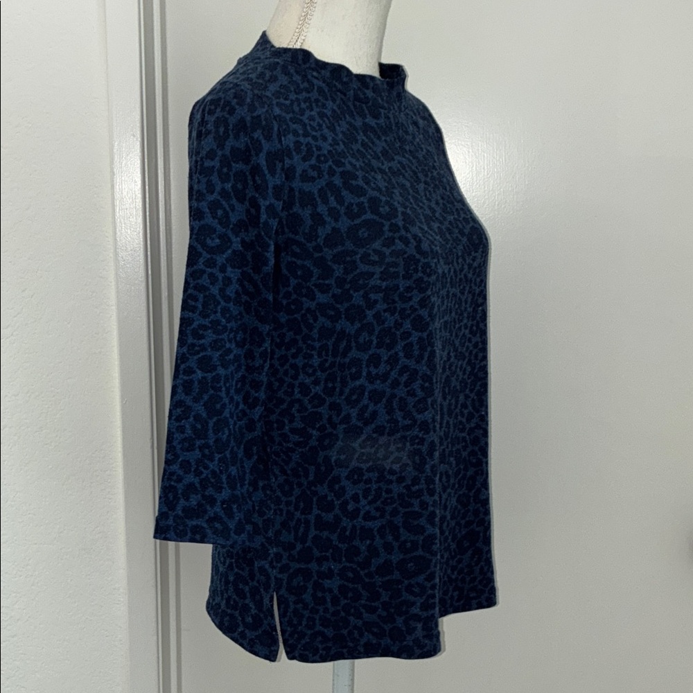 Marks & Spencer Navy Leopard Print 3/4 Sleeve Top Cheetah Cougar slits women's S - Picture 5 of 15